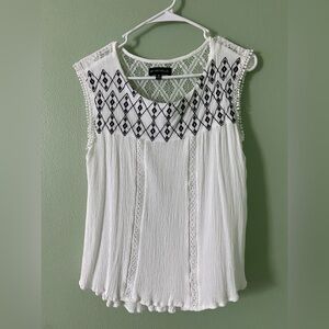 Women’s My Michelle White Blouse with Black Geometric Design